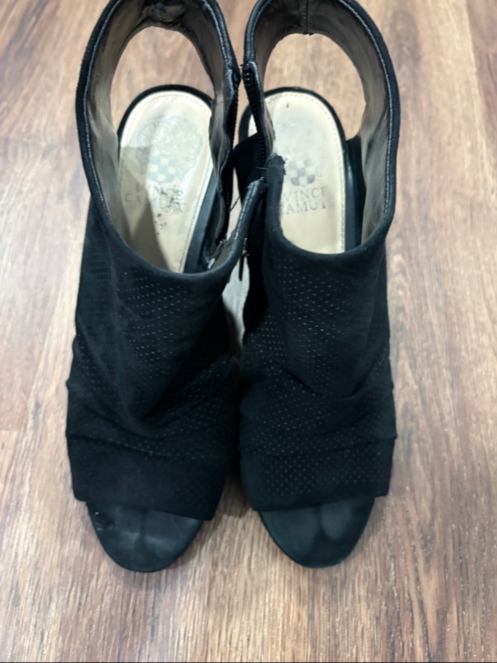 Vince Camuto Black Open-Toe Suede Booties